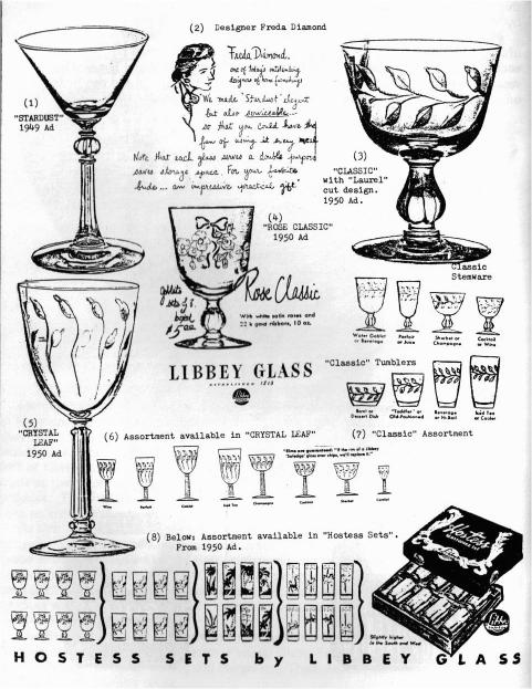 6 Vintage Cocktail Glasses with Gold and White Designs, Libbey